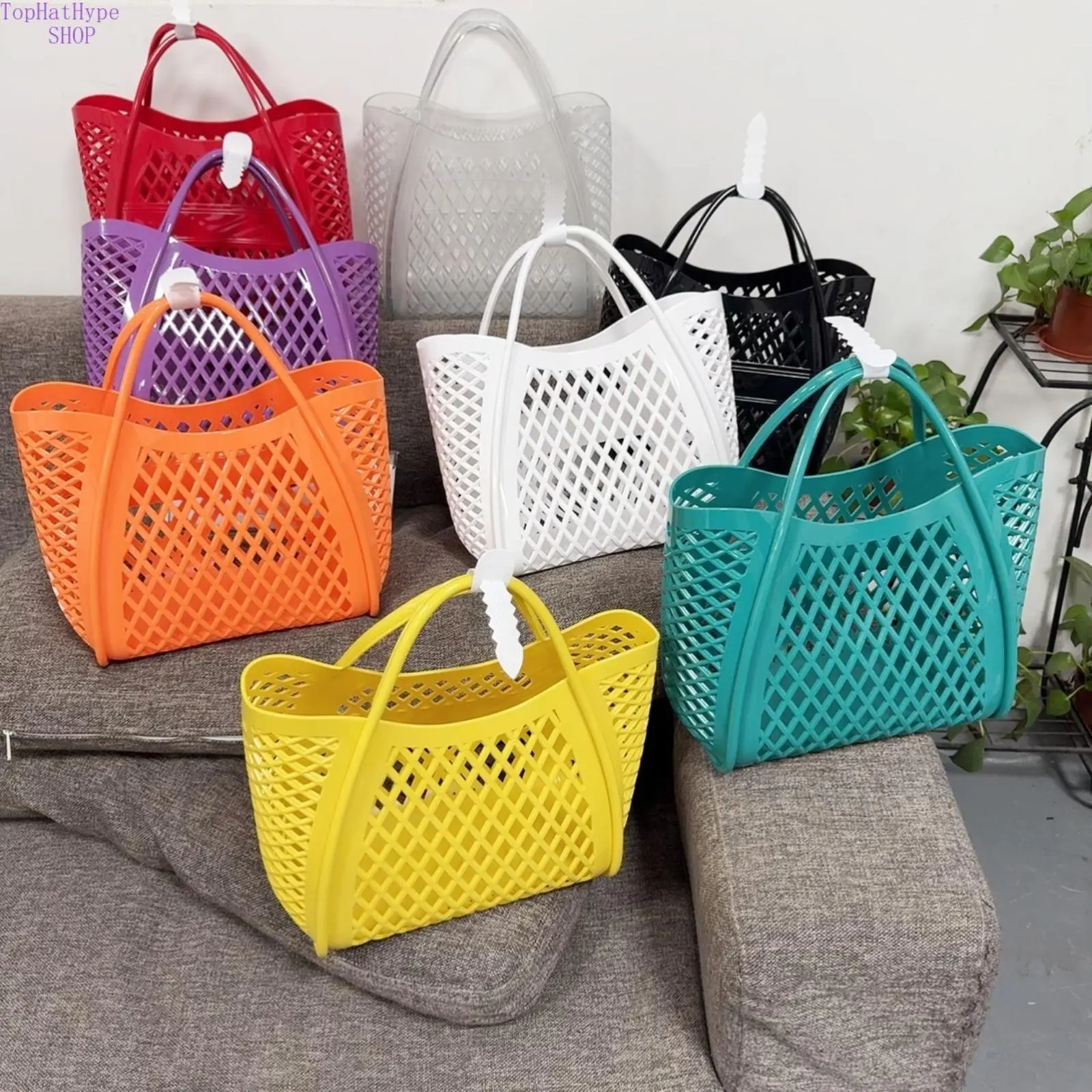 2026 New Summer Trendy  Jelly Tote Bag, Hollow Lattice Silicone Handbag, Large Capacity Open Weave Beach Bag, Lightweight Waterproof Basket for Picnic, Shopping, Bath & Daily Storage, Stylish Reusable Multifunctional Shoulder Bag