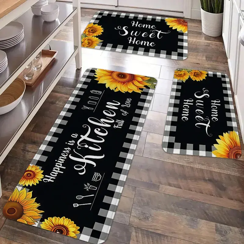 [SALE 50%] 23pcs kitchen anti slip carpet floor mat, sunflower American pastoral style themed decorative kitchen floor mat, soft and comfortable flannel anti slip kitchen floor mat, suitable for kitchen, dining r