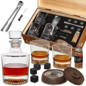 14-Piece Whiskey Gift Set with Premium Whiskey Bottle and Old Fashioned Glasses in Elegant Wooden Box Does not apply