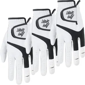Golf Gloves Men Leather Left Hand for Right Handed Golfer Value 3 Pack, Mens Golf Glove for All Weather Grip Comfortable, Pro Design Fit Small Medium ML Large XL