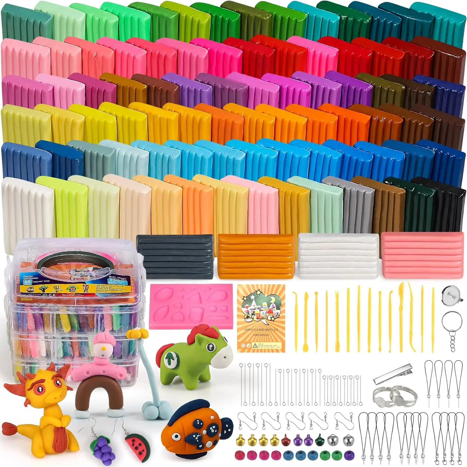 88  Polymer Clay   Modeling Clay for Kids DIY Starter Kits Oven Bake Model Clay Non Toxic Non Sticky Ideal for Children Artists Crafts