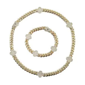 18 Karat Layered Gold-Plated Iced-Out Cuban Link Jewelry Gift Set - Clef Design Unisex Elegant Necklace, Hip-Hop Daily Costume Jewelry #184, Hip-Hop Jewelry Sets