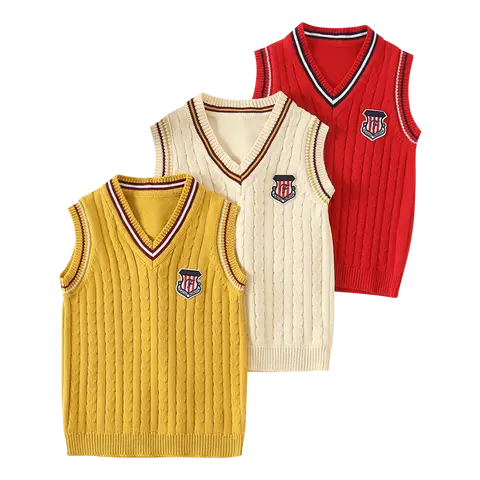 #falloutfits   Kids' Knitted Vest Sweater 3-Piece Set, Cable Knit V-Neck Sleeveless, Alphabet Print, Fashion Label, Soft Warm for 4-12Y Boys/Girls, School Uniform, Casual Outing, College Look, Spring Fall Winter Gift