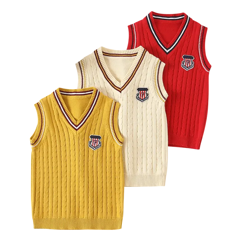 3-piece fall/winter sweater vest for boys and girls 4-12 years old knitted vest sweater college wind boy and girl pullover sweater Youth Warmth