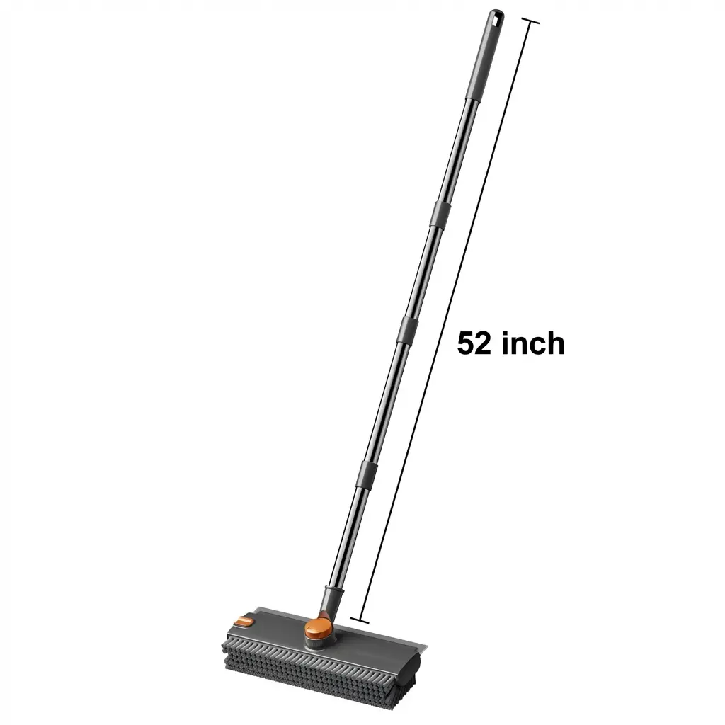 3-in-1 Floor Scrub Brush with Long Handle, Heavy Duty Stiff Bristle Scrubber with Squeegee, Multipurpose Cleaning Brush for Bathroom, Shower, Patio, Garage, Deck and Tile Grout