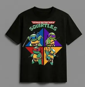 Squirtles Ninja Turtles Anime T-Shirt, Vintage 90s Cartoon Mashup T-Shirt, TMNT x Pocket Monsters Crossover Shirt, Unisex Retro Streetwear, Trendy Streetwear Graphic Tee, Trending Shirts For Men Women