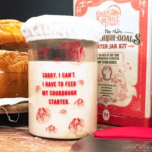 Farm Myrtle Retro Farmhouse Sourdough Jar Kit with Starter Jar Thermometer Dough Scraper & Bread Bag Baking Gift for Bread Enthusiasts Food Grade