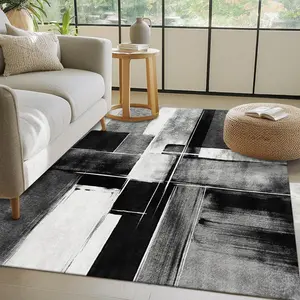 Soft, non-slip rubber backing, black-white-gray geometric abstract pattern, modern minimalist style Living room rug, easy to clean, suitable for hallway, living room 15-25 sqm, kitchen, bedroom 1.5m-1.8m single/double bed Abstract Rugs