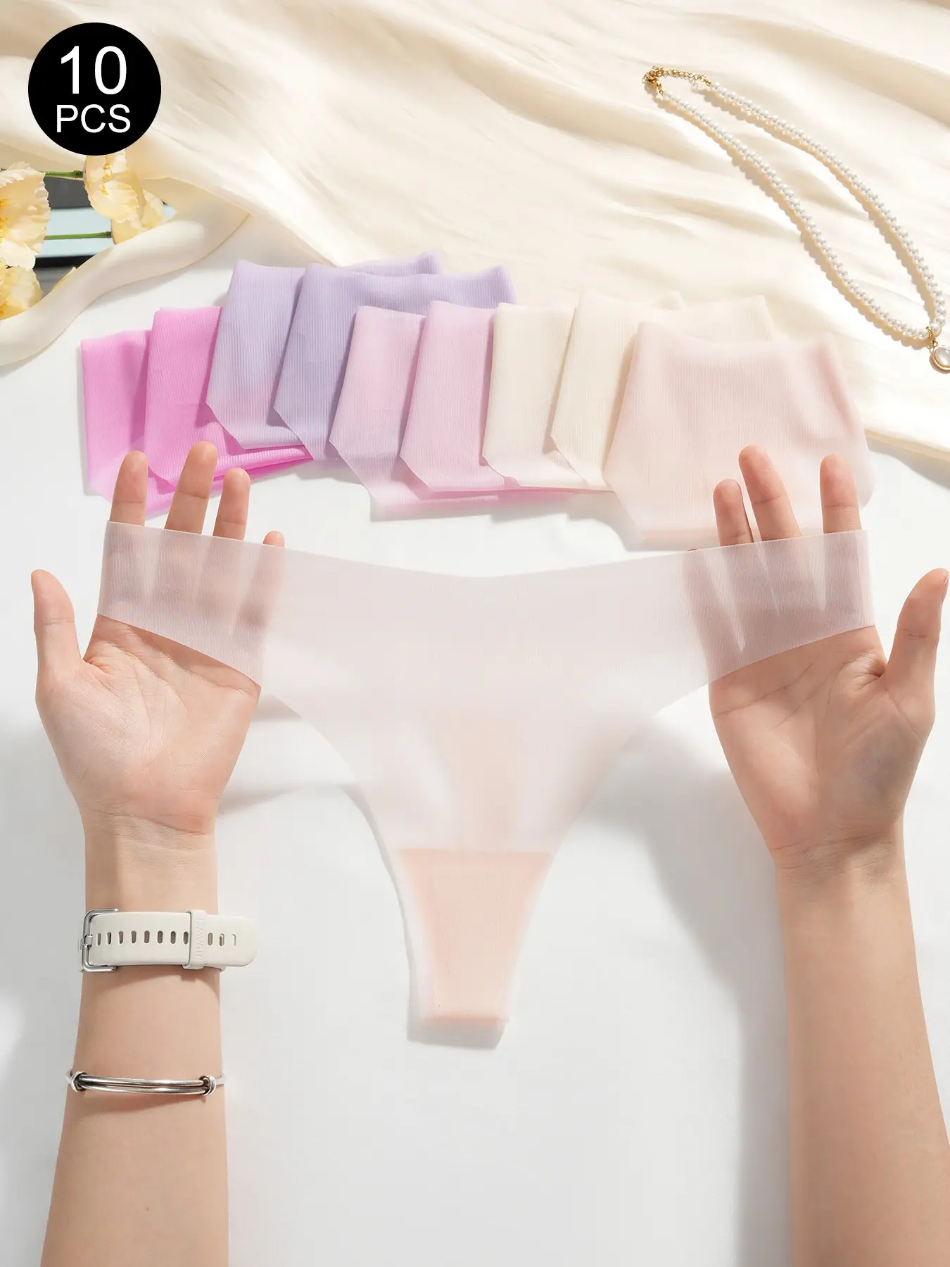 5/7/10 Pcs Summer Breathable Women's T-Shirt Invisible Thong Panties, Slim-Fitting Low Waist G-Strings, Sexy Plain Bottoms for All Season