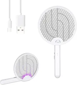 Upgraded Electric Fly Swatter for Indoor and Outdoor Portable Foldable Rechargeable with Improved Battery Life Fly Zapper USB Charging Cable
