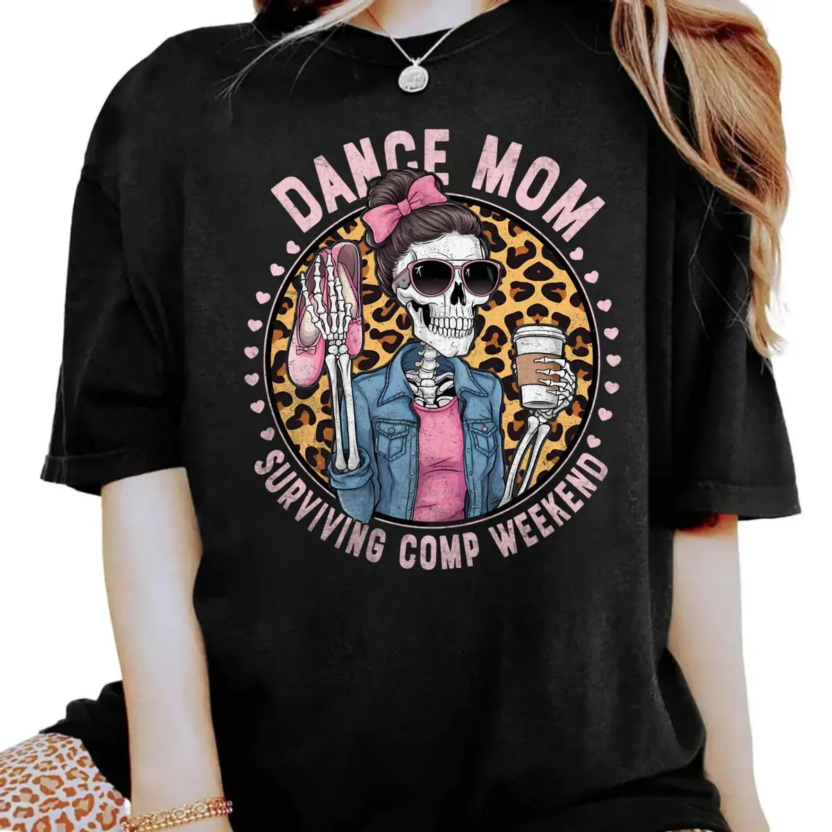 Dance Mom Surviving Comp Weekend T Shirt Funny Skeleton Style With Coffee Cup & Ballet Shoes Graphic Tee Gift For Moms Support Dancers, Unisex Sweater Pullover Tee