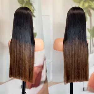 VIETNAMESE Raw Hair 13X4 HD LACE WIGS HUMAN 20-30IN HAIR Straight Wig Ombre Brown Colour 200% Density
