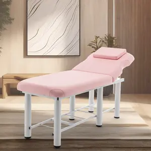 Professional Massage Bed 73 Inch, Treatment Table Salon with Removable Headrest, Stationary Physical Therapy Table Spa Facial with Adjustable Backrest, Steel Frame, Pink