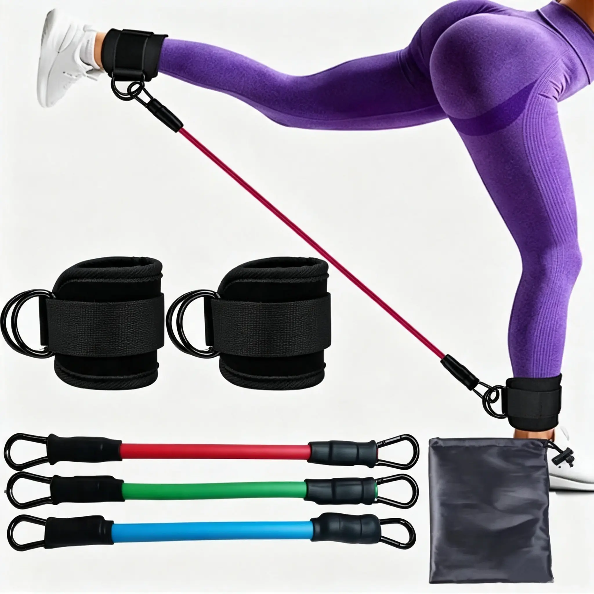 Unisex Adjustable Stretch Fitness Ankle Straps with Neoprene Padding - For Cable Machine Glute Kickbacks, Aids Stretches