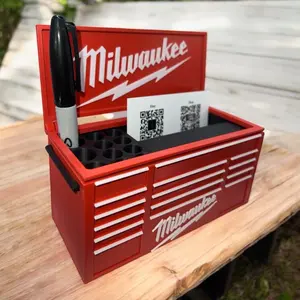 Milwaukee Toolbox Business Card and Pen holder. Mini tool chest Desk Organizer