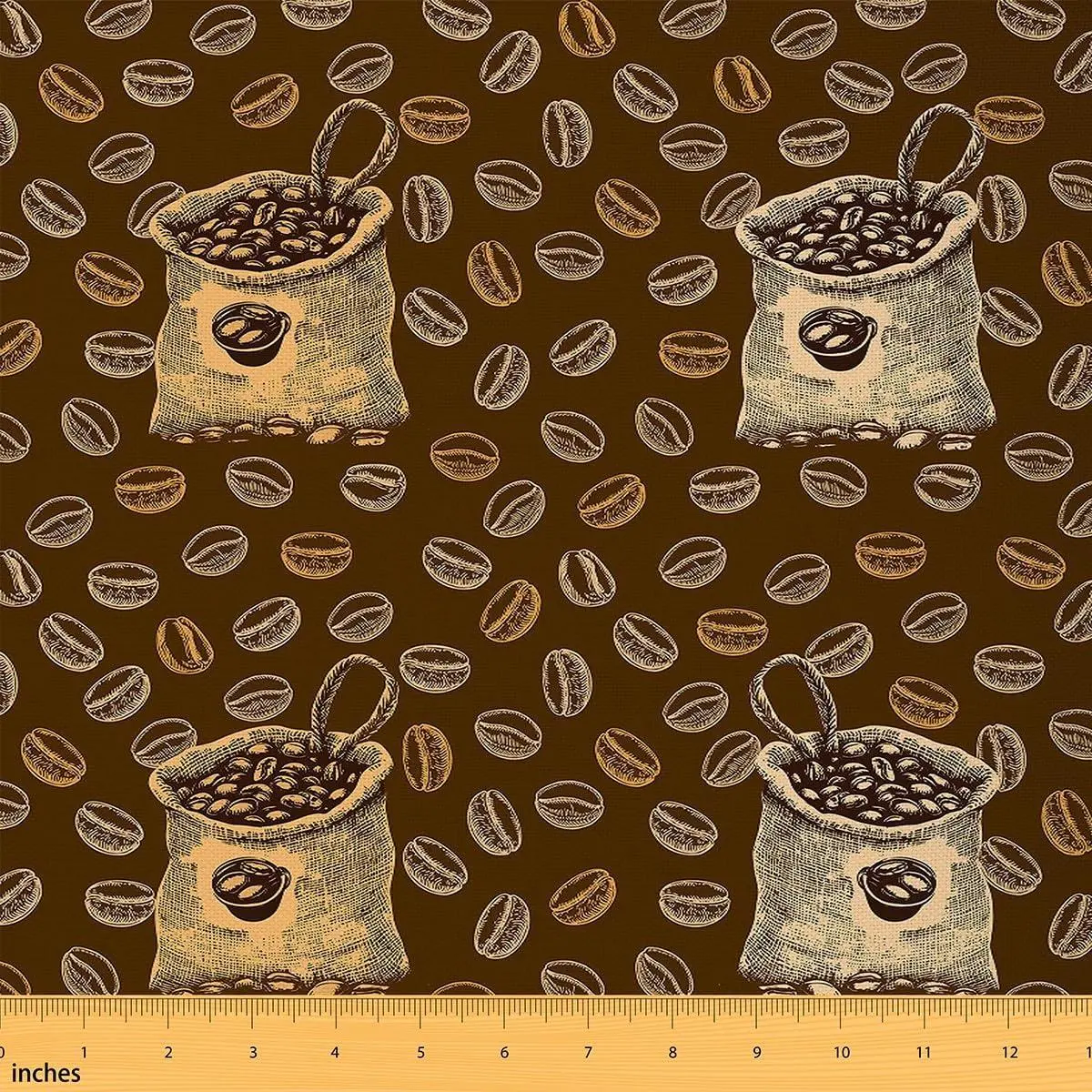 Coffee Fabric,Vintage Style Coffee Beans Upholstery Fabric,Decorative Fabric Home DIY Projects,Waterproof Fabric,,Brown