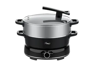 Rosewill 12.7 QT Electric Hot Pot with Multiple Functions, Split Design with 11.8 inch Wider Cooking Pot and SUS Steam Basket, 1600W High Power, Includes Utensils - Black