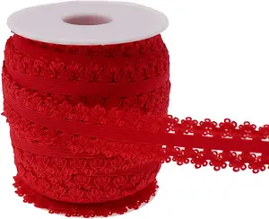 Red Elastic Ribbon 3/4 inch 16 Yards Wide Picot Edge Stretch Lace Trim 20mm Frilly Edge Elatic Webbing Straps Crochet Elastic Band for Sewing Headband DIY Crafts