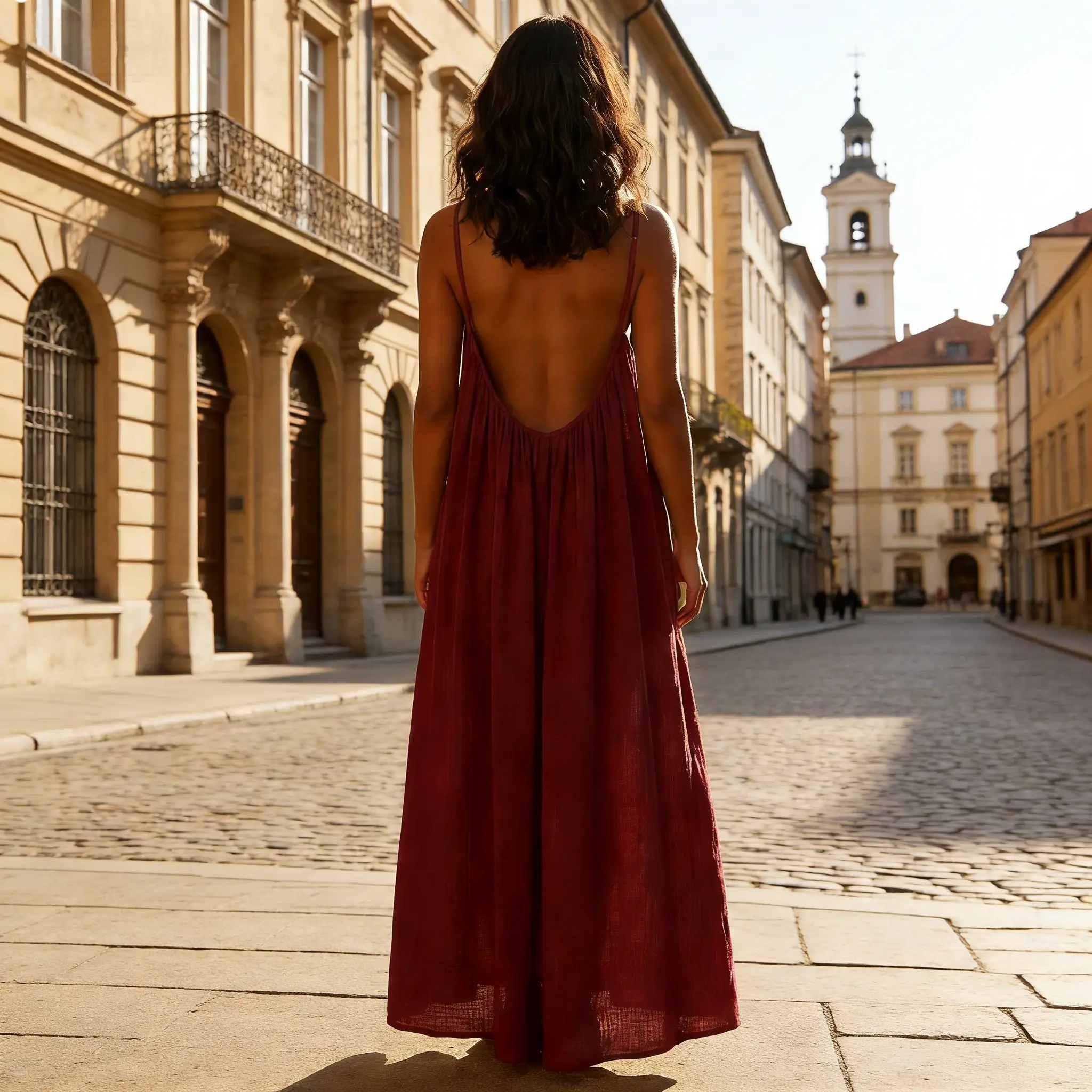 Women's Backless Sleeveless Cami Maxi Dress - Casual Wear Basic Style Lady's Elegant Loose Flowy Sports Beach Cover Up for Vacation, Solid