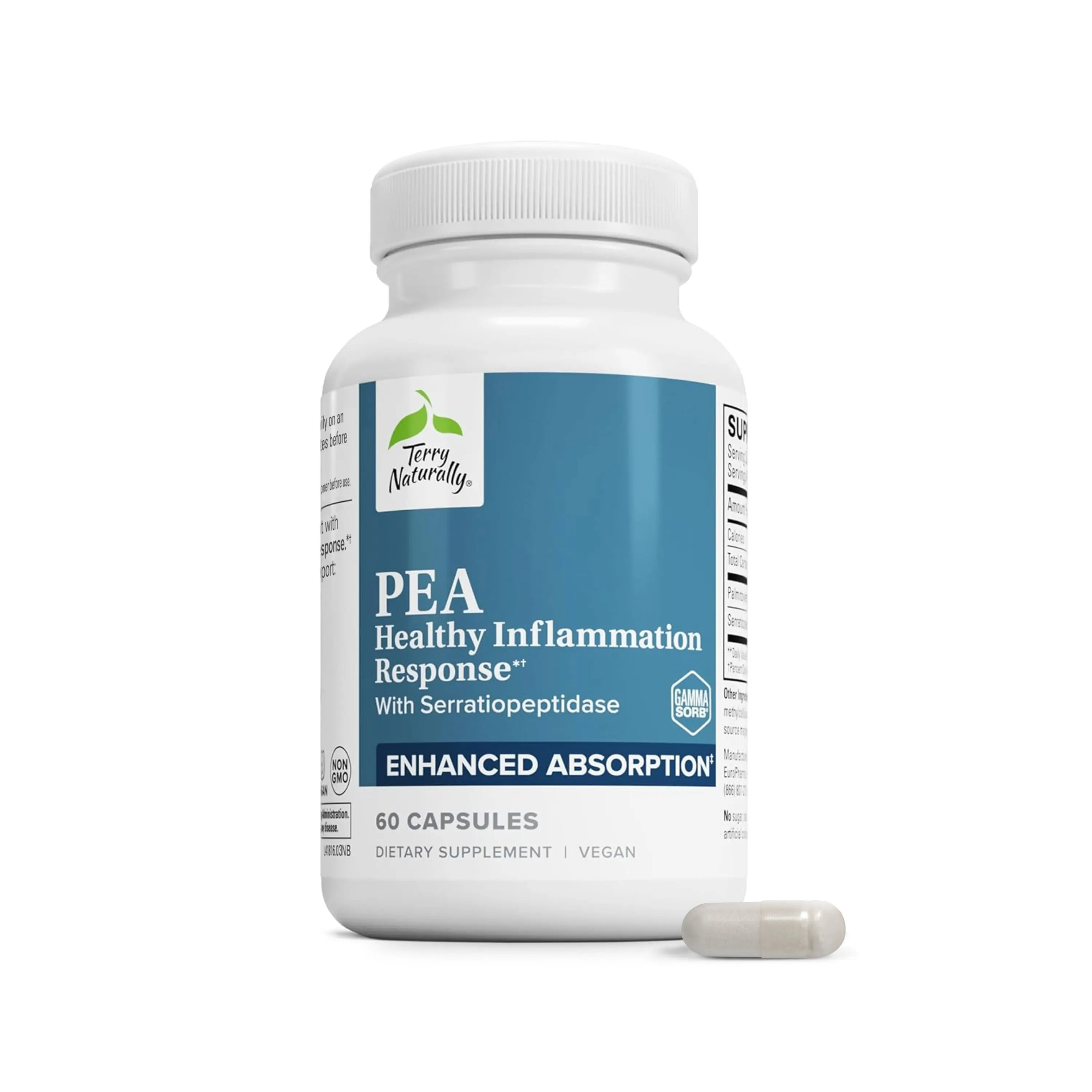 Terry Naturally PEA Healthy Inflammation Response 60 Capsules Palmitoylethanolamide Support for Joint Comfort Nerve Support Whole Body Balance Non GMO
