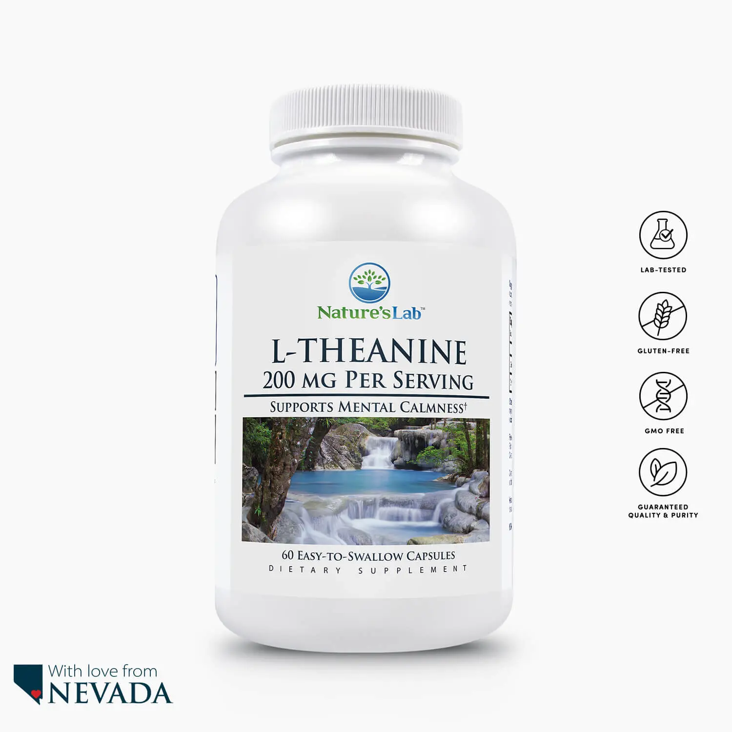 Nature's Lab L-Theanine 200 mg – Relaxation & Stress Support Amino Acid Supplement – 60 Capsules