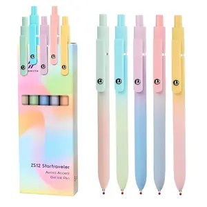 summerwins 5PCS Colorful Rainbow Fine Point Press Type Gel Pens with Comfort Grip - Smooth Writing School & Office Supplies, Ideal for Bible Journaling Kids Gifts, Fine Point Gel Pens, Press Type Pens