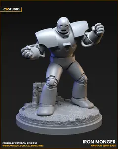 Iron Monger 40mm 3D-Printed Character Figure Miniature - MCP Proxy, Collectible Home Decor Ornament with Detailed Print, 3D-Printed Miniatures, Character Figure Miniatures