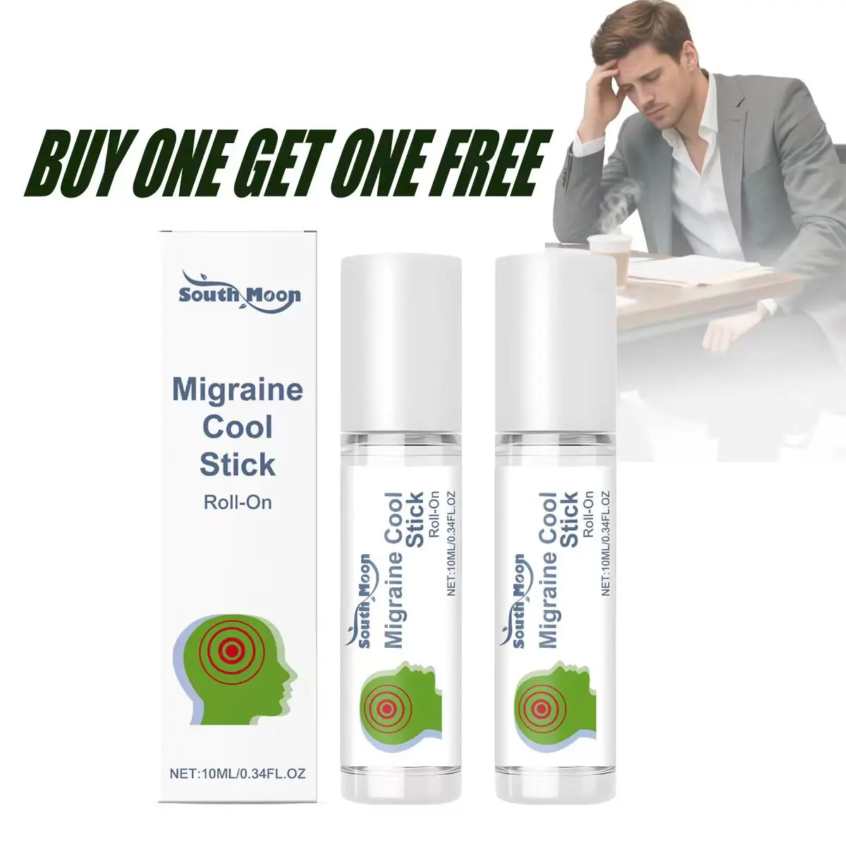 【Buy 1 Get 1 Free】Portable Migraine Relief Roll-On Stick - Fast Cooling Health & Wellness Solution, Aromatherapy Treatment with Peppermint & Other Essential Oils, Portable Pain Relief, Therapeutic