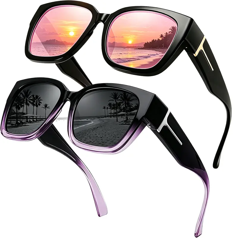 【FitOver Sunglasses】Women's Fit Over Prescription Sunglasses - Oversized Square Full-Rim Plastic Frames Mirrored Polarized , UV400 Protection, Trendy Sunglasses, Unisex Fashion Accessory for Summer Wins, Accessories for Women The Choice of Gifts 1/2Pcs