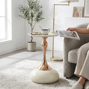 Modern Martini Table, 15" Small Round Side Table with Sturdy Metal Base, White Circle End Table for Living Room, Bedroom Nightstand, Balcony Tea Table, Multifunctional Corner Accent Table for Couch, Sofa & Small Spaces