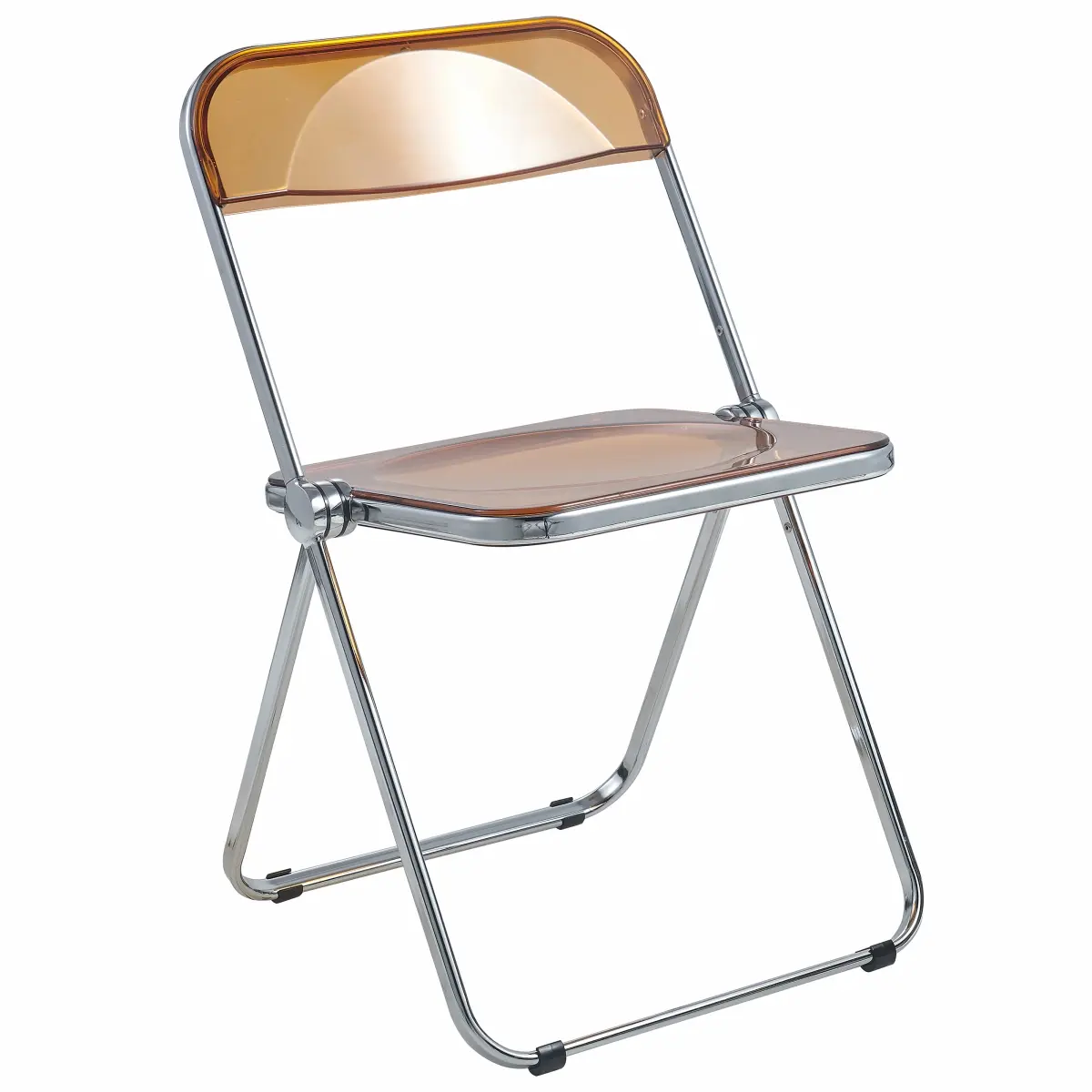 LeisureMod LF19OR Lawrence Sturdy Foldable Dining Chair - Transparent Acrylic & Chrome Metal Frame, Tangerine, 30x19x18.5in, 17.4lbs, Fully Assembled, Space-Saving Indoor Furniture for Adults, Office Use, Easy Maintenance, Dining Chairs, 17.4 Lbs