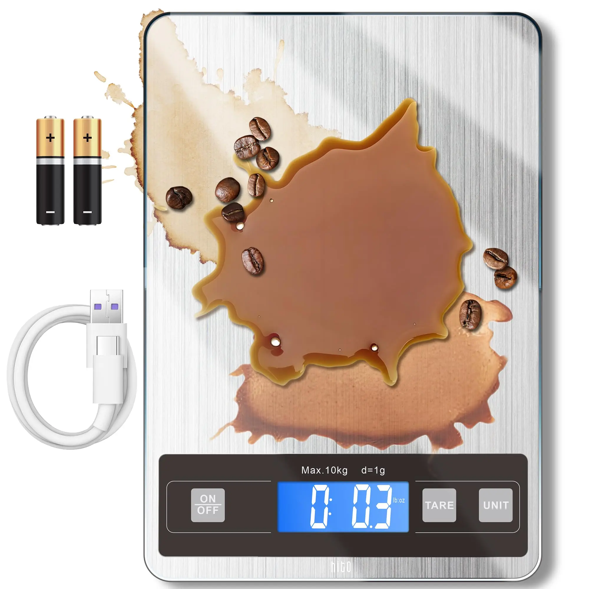 Food Scale 33lb Digital Kitchen Rechargeable Waterproof Weight Grams And Oz 1g/0.1oz Precise  For Loss Cooking Baking Ash