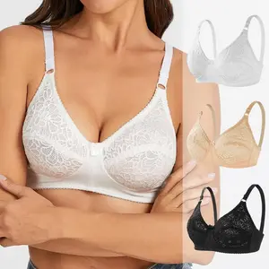 Lunaclo Women's Plus Size Floral Lace Full Coverage Bra with Adjustable Straps, Unlined Underwire Support Bra, Breathable Soft Lightweight Everyday Comfort Lingerie for Large Bust