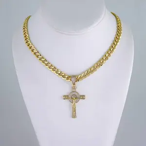 Men's Chain Pendant with Zircon Stone, 14K Real Color, 8mm x60cm