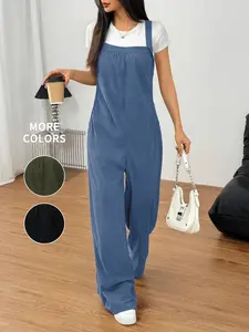 Women's Solid Color Overalls, Casual Comfy Overalls Jumpsuit for Summer, Fashion Women's Clothing for Daily Wear