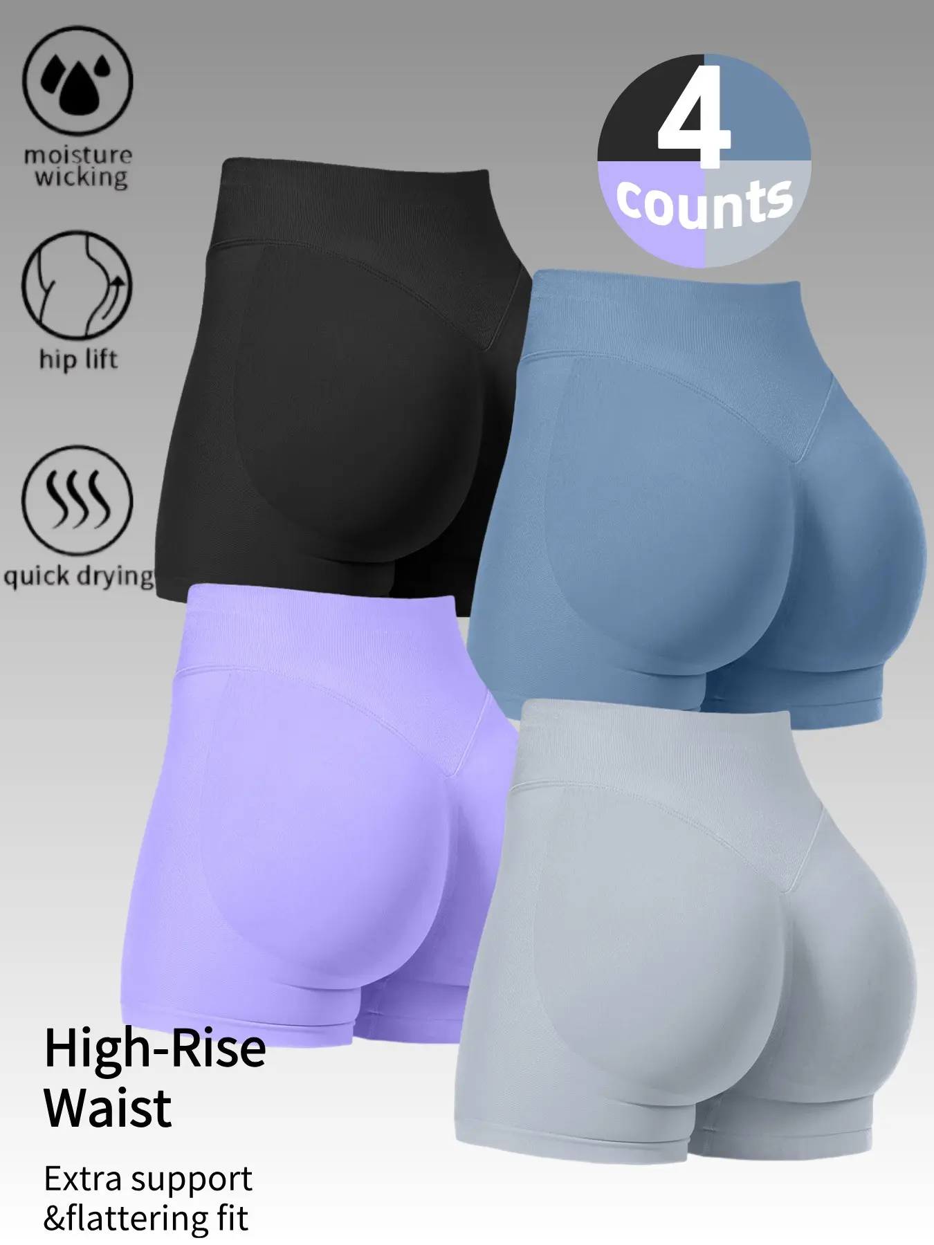 4-Pack High Waist Scrunch Butt Yoga Shorts Tummy Control Quick Dry Workout Biker Shorts for Women Athletic Compression Shorts Compression Sports Shorts High Waisted Shorts Athletic Wear Shorts Scrunch Gym Shorts