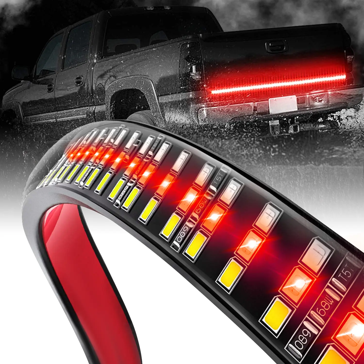 DIBMS 60 Inch Triple Row LED Tailgate Light Bar, Waterproof, 12V DC, Full Function Brake, Reverse, Amber Turn Signal, Universal Fit for Pickup, Traile