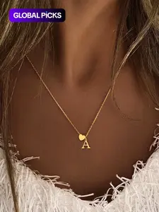 Letter & Heart Charm Necklace for Women, Personalized Initial Necklace, Classic Jewelry for Girls Gift, Fashion Jewelry for Party, Daily Clothing Decor, Exquisite Jewelry for Gift