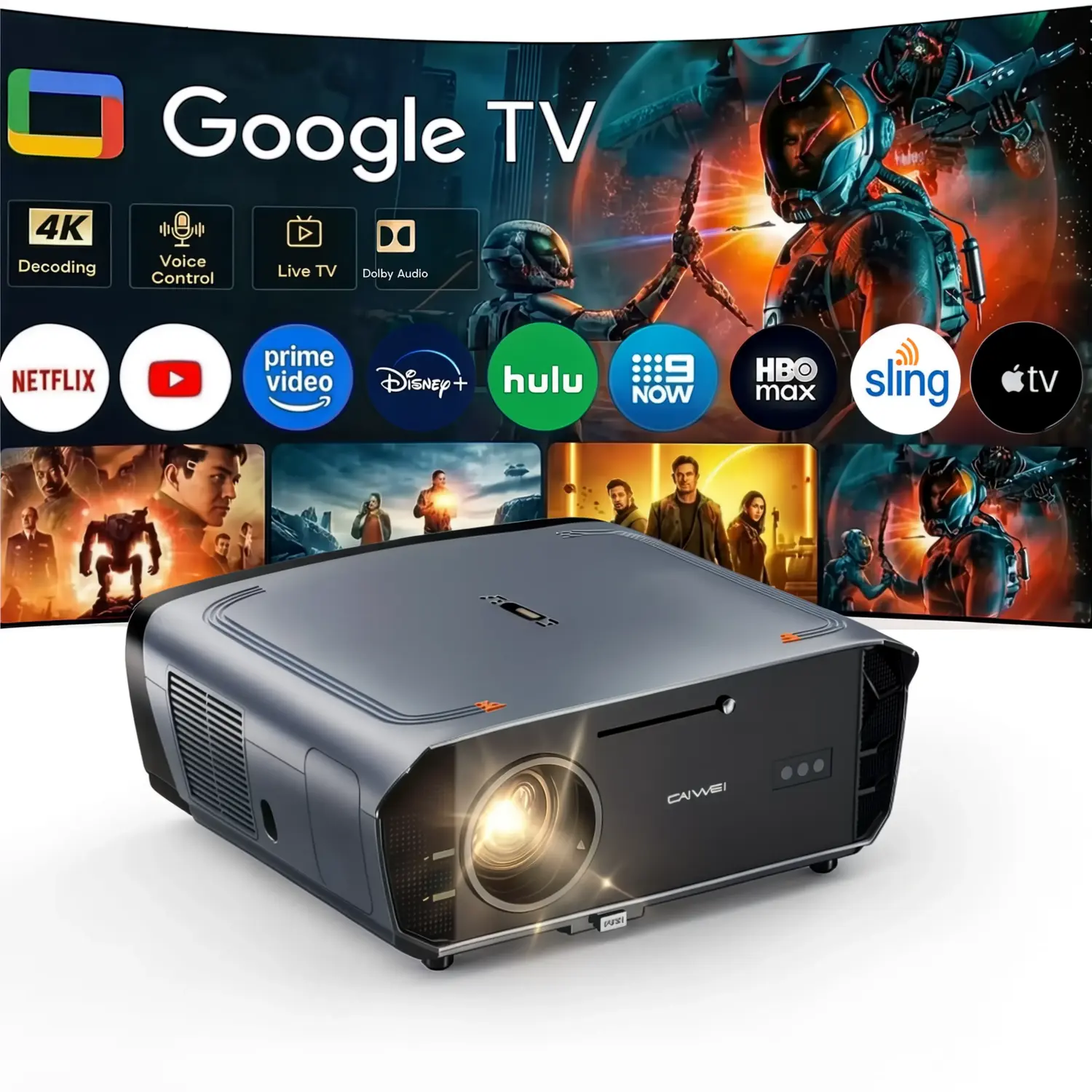 Smart 4K Projector with Google TV, Dolby Audio, ToF Auto Focus, 2400 ANSI Daytime Projector 4K HDR, NFC, WiFi6, Bluetooth 5.4,HDMI ARC, Audio Out, Auto Keystone for Home Cinema/Outdoor Movie Gaming TV