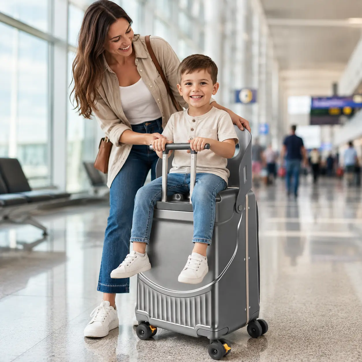 Kids Travel Ride On Suitcase, Airline Friendly Rolling Luggage, Toddler Wheeled Carry Bag for Plane Trips