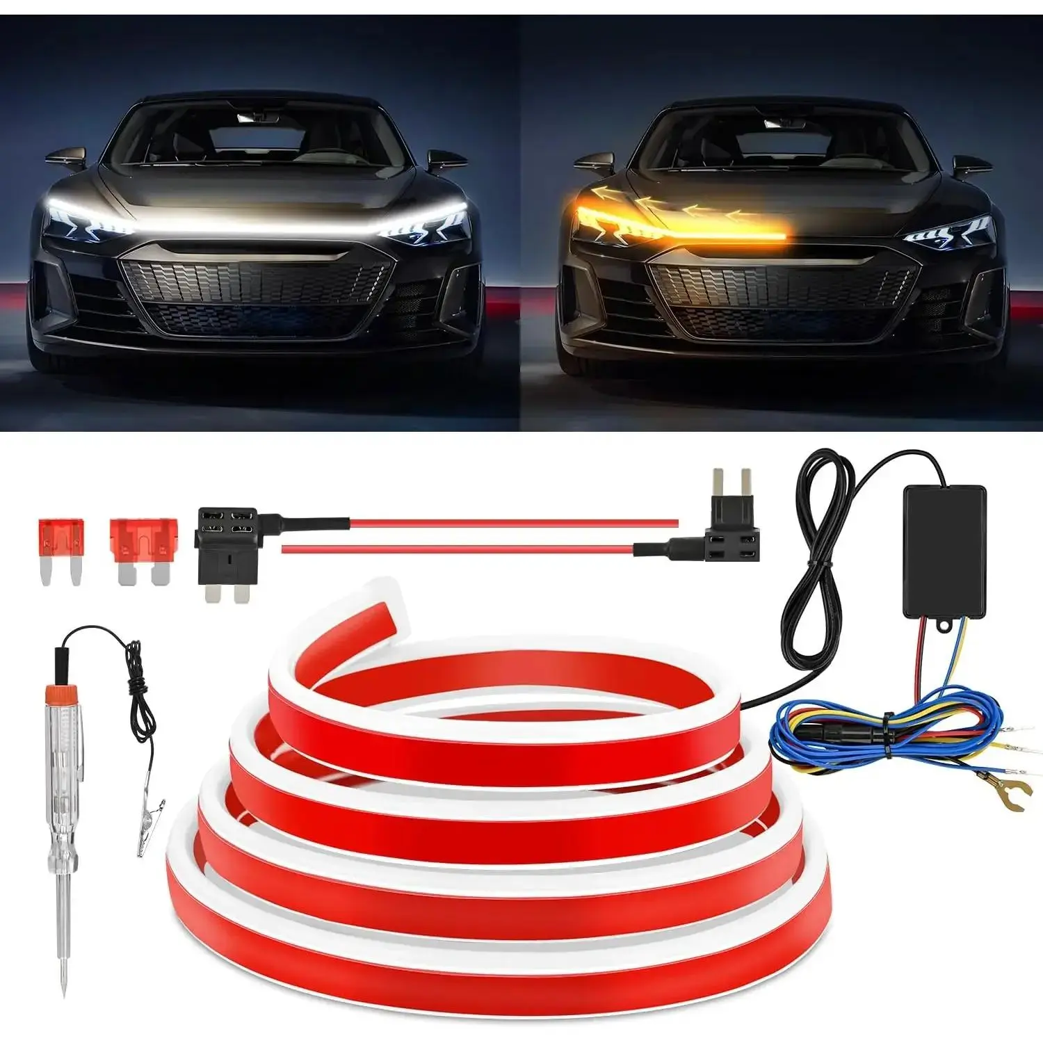Nilight 79-Inch LED Hood Strip Car Accessories - White Dynamic Startup DRL, Sequential Amber Turn Signal, Waterproof for Cars, SUVs