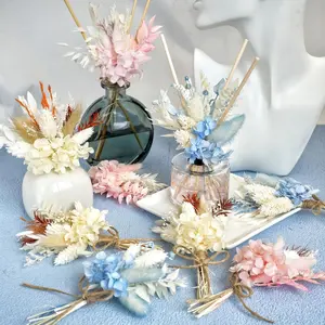 9 PCS Mini Dried Flower Bouquets, Natural Pampas Grass & Rustic Wildflowers Bouquet, Real Plants Decor, Bohemian Flower for Wedding Bridesmaid Gift Box Home Vase Decorations DIY Craft