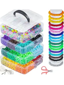 4 Layer Box 4800 Pony Bead Craft Supplies, Bead Assortment, 24 Colors Solid & Glitter, Portable Storage, Ideal for Necklaces, Keychains, DIY Jewelry Making