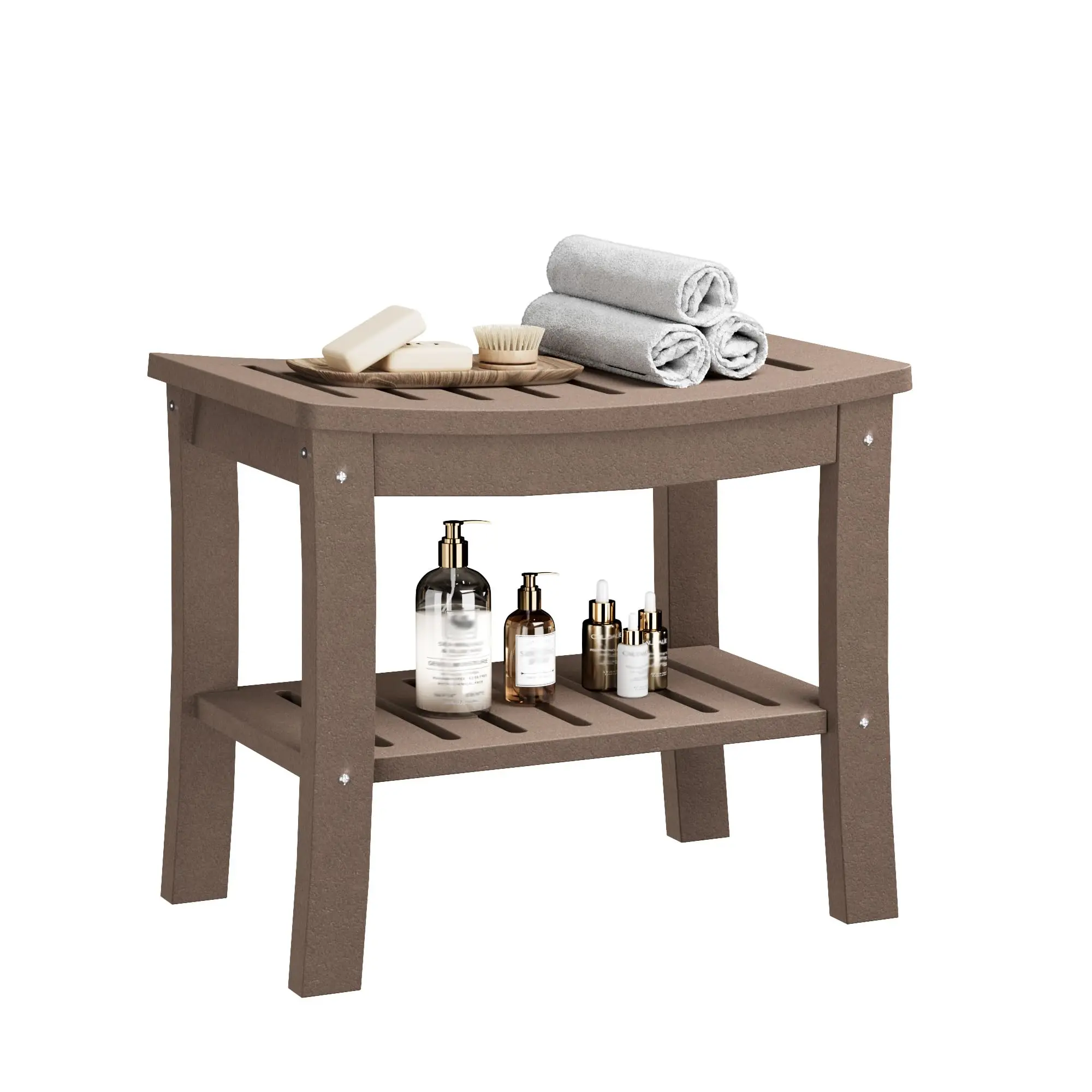 Garvee High-Density Polyethylene Shower Bench with Storage Shelf, Waterproof Shower Seat Chair, Non-Slip Spa Stool for Bathroom, Tub, and Indoor Use