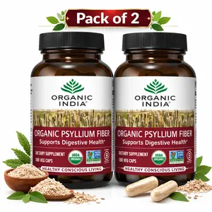 ORGANIC INDIA Psyllium Husk Capsules - Fiber Supplement, Healthy Elimination - Vegan, Keto Friendly, Gluten-Free, USDA Certified Organic, Non-GMO, Soluble & Insoluble Fiber Source - 180 Count