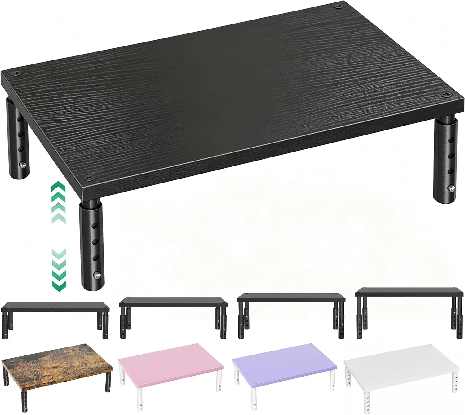 Adjustable Monitor Stand Riser for Desk, Wood Computer & Laptop Stand, Desktop Organizer with Storage, Office Desk Accessories & Workspace Organizer for Home Office, Study, Supplies & Decor
