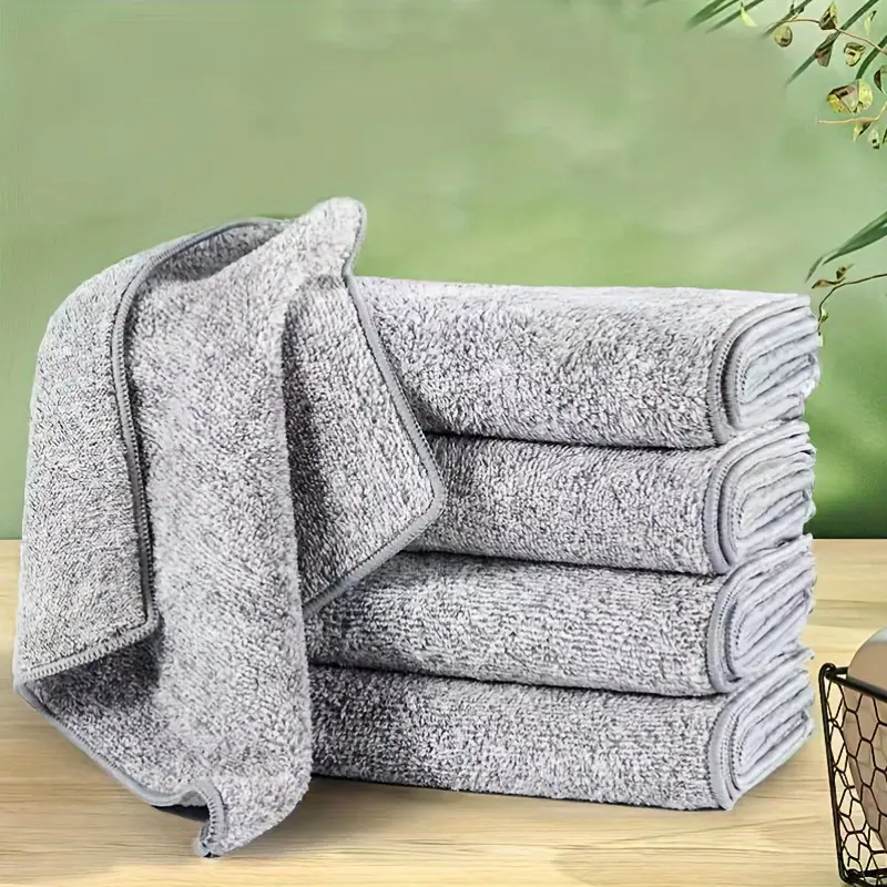 5/10pcs Bamboo Charcoal Cleaning Cloths, Multipurpose Cleaning Cloths, Soft Bamboo Fiber Dish Towels, Kitchen Absorbent Drying Wipes, Multi-Purpose Household Cleaner, Reusable Towels, Kitchen Towels And Dishcloths Sets, Dishcloths For Washing Dishes