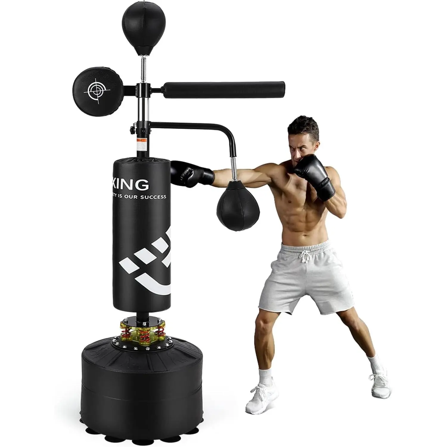 GARVEE Adult Boxing Bag 5 in 1, height adjustable, with 3 reflective balls and 360° rotating rod, suction cup boxing bag for reaction training, taekwondo, MMA