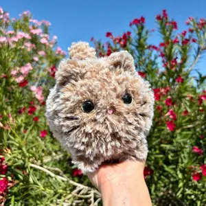 Crochet Loaf Cat with Attached Flower Headband - 100% Polyester Yarn - 7” x 8”