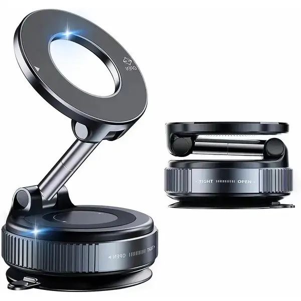 Magnetic Car Phone Mount - Strong Suction Vacuum Cup Holder, Foldable Dashboard Stand, Car Interior Accessories, Universal Fit for All Smartphones & Vehicles, Pvc